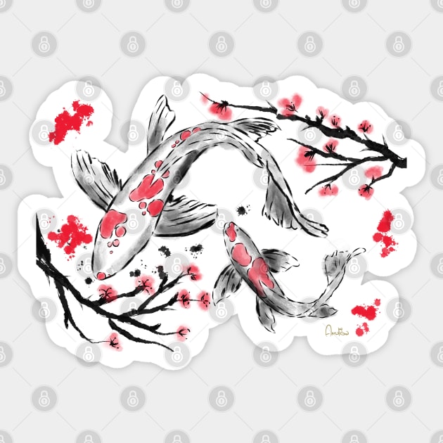 Red Carp in Japanese Style. Artwork By Annalisa Amato Sticker by annalisaamato